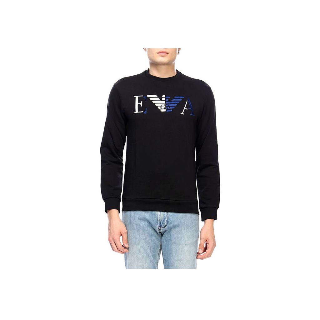 Emporio Armani Embroidered Logo Pattern Blend Pullover Sweatshirt Men Sweatshirt Black 6Z1MB3-1J07Z-0999