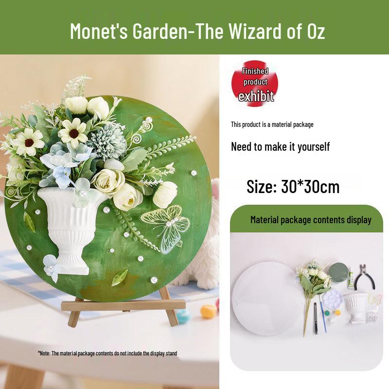 3D French Flower Arrangement DIY Kit: Monet’s Garden Oil Painting with Preserved Flowers & Plaster Ornaments - Ideal for Team Building Activities