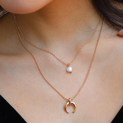 Simple New Fashion Natural Multilayer Moon Necklace Clavicle Chain Exquisite Necklace Jewelry Gift