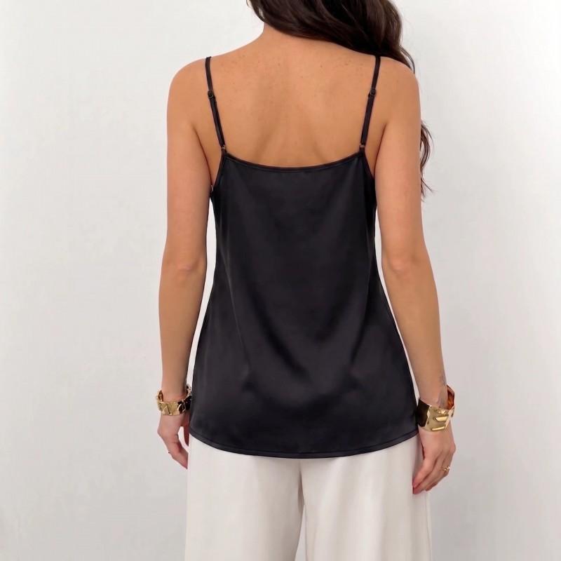 Black Lace V-Neck Sleeveless Satin Camisole Top Women Short Crop Sexy Chic Streetwear