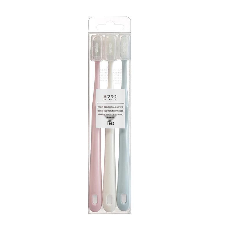 Macaron Nano Toothbrush Set: 3-Piece Japanese Adult Design with Lid, Small Head, Ceramic Colors