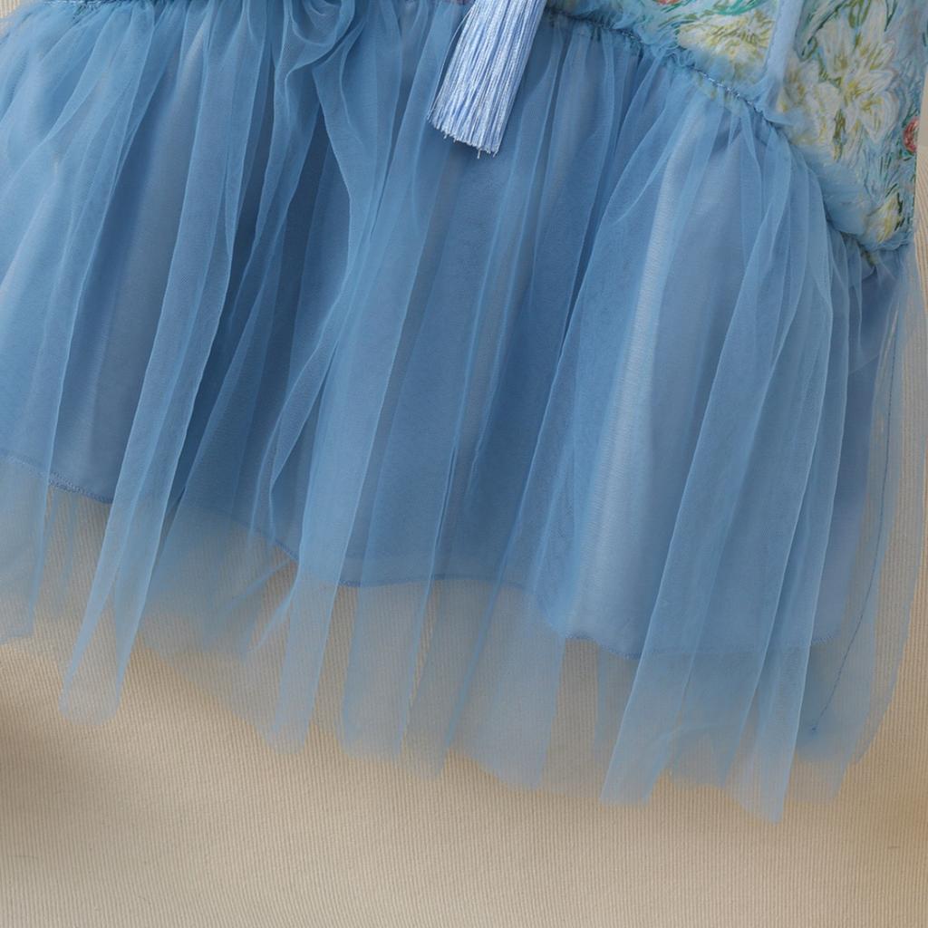 Girls' Chinese-Style Printed Summer Dress With Auspicious Phoenix Design Cool Mesh Cheongsam Dress