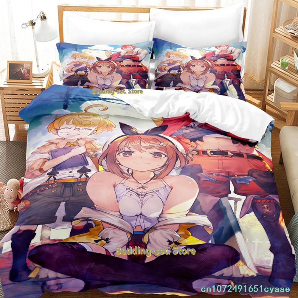 Kawaii Atelier Ryza Bettwäscheset Einzelbett Twin Full Queen King Size Bettset Erwachsene Kind Schlafzimmer Bettbezugsets Mädchen Anime Bett
