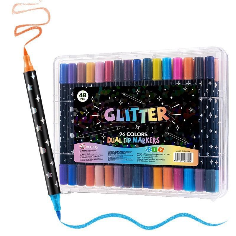 Doppelfarbiger Glitzerstift: Doppelspitziger, kräftiger, weicher Spitze, perlglänzender Aquarellstift für Schüler