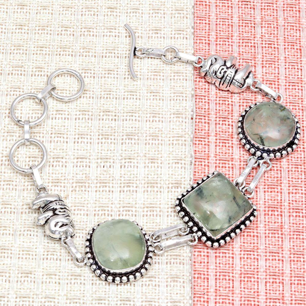 Prehnite Cabochon Gemstone Silver Jewelry Bracelets 7''Adjusable