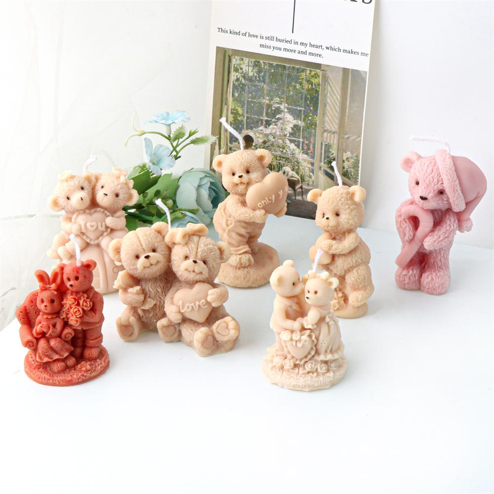 Silikonowa forma do świec w kształcie misia ślubnego 3D, forma do mydła, żywicy, gipsu, niedźwiedź przytulający, zwierzęta, rękodzieło, prezenty, dekoracje na rocznicę ślubu