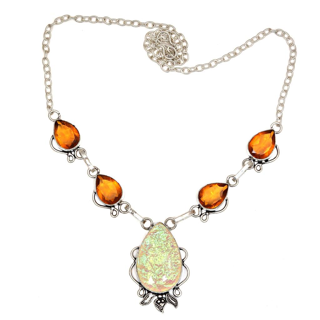 Yellow Austrelian Opal Citrine Mother's Day Jewelry Necklace 20 in