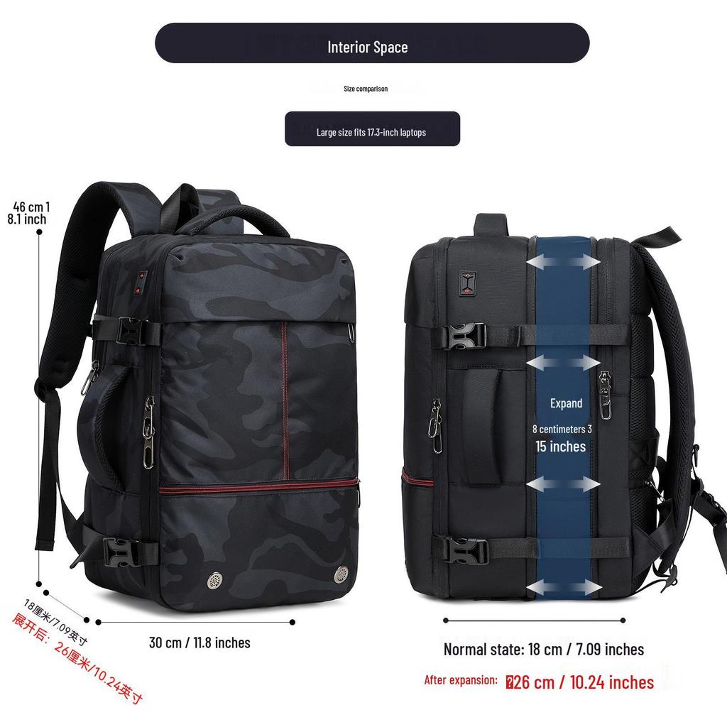 Large-Capacity Expandable Business Travel Backpack for 17.3 Inch Laptop