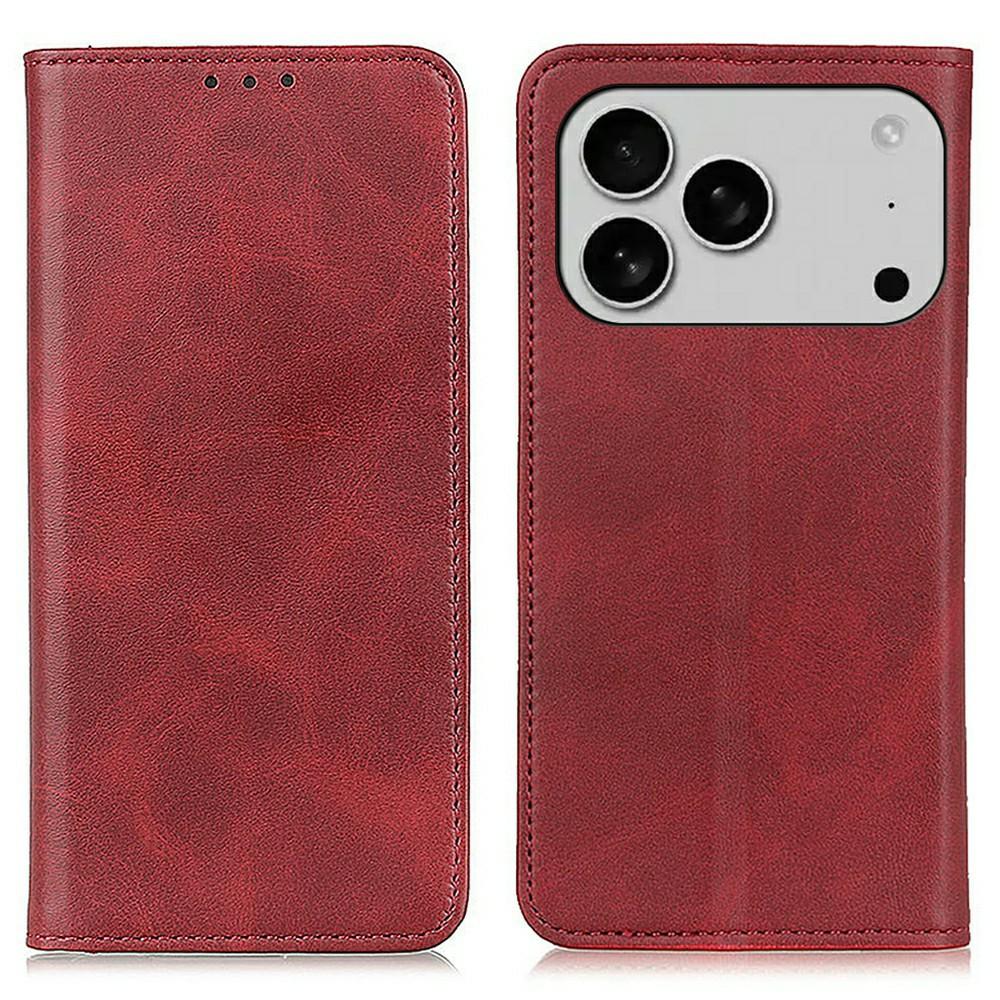 

For iPhone 17 Pro Max Case Split Leather Flip Wallet Phone Cover Red