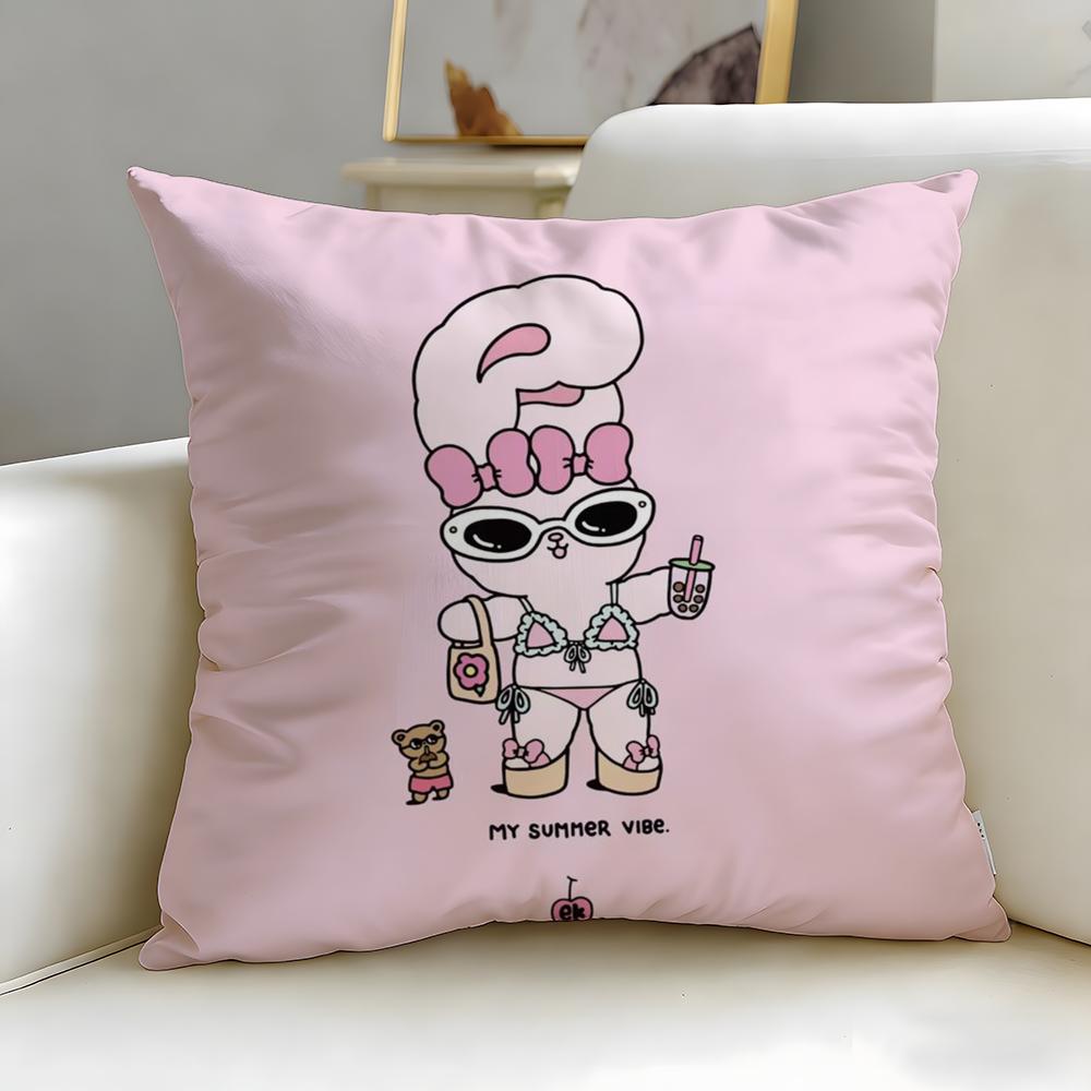 cartoon character Esther Bunny Pink Cushion Cover Soft & Easy-Wash Pillow Case – Versatile for Couch, Bed, Travel and Office