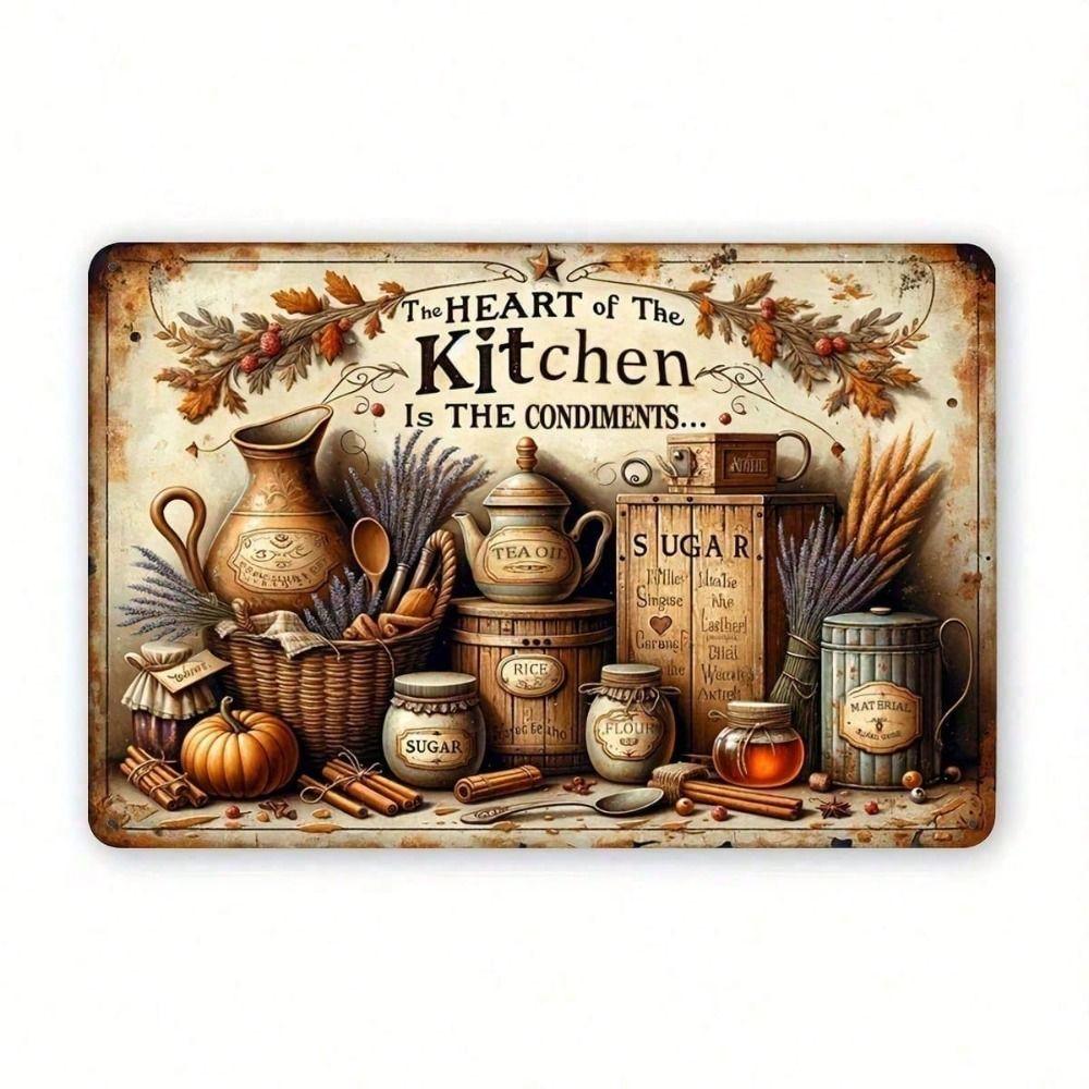 

Vintage Metal Sign Kitchen Wall Decor Seasonings Are The Heart Of The Kitchen Waterproof Tin Poster for Home Cafe Bar Restaurant Gift