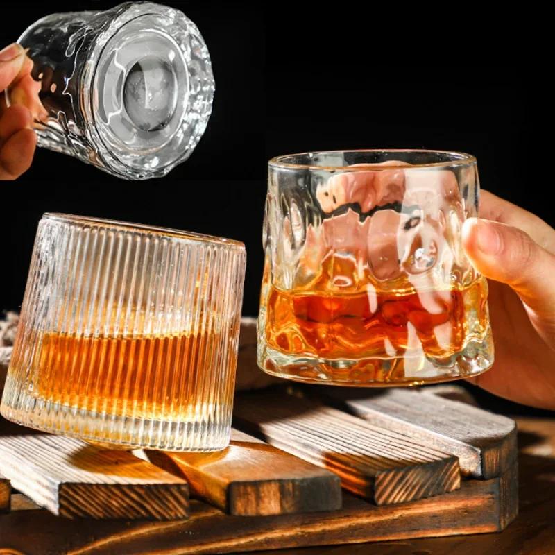 200ML Creative Whiskey Glasses Durable Spinning Glassware Cocktails Wine Brandy Cup Water Juice Mug Party Drinking Glass Tumbler