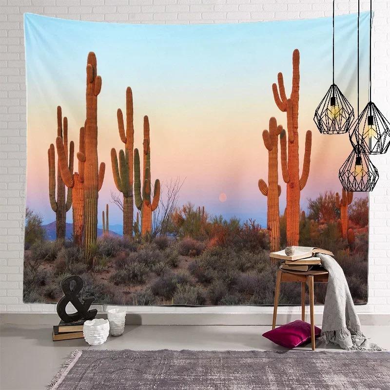 Nordic Home Fabric Plant Tapestry Wall Hanging Retro Tropical Plant Cactus Wall Hanging Art Painting Background Decoration