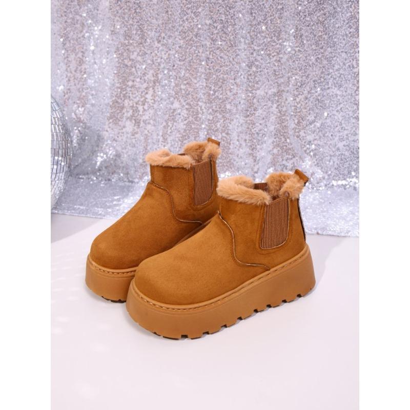 Women's Plus Size Ankle Snow Boots Winter New Minimalist Platform Warm Fleece Lined Boots