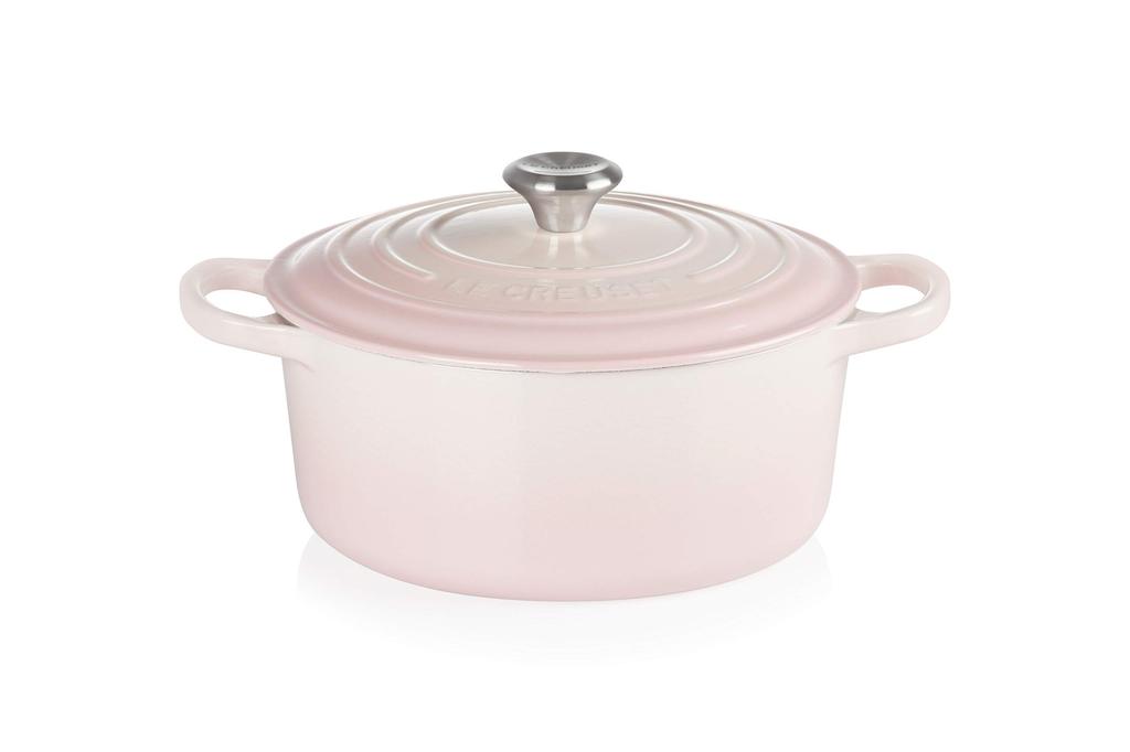 Le Creuset Cast Iron Enameled Pot Cocotte Ronde 22 cm Shell Pink Induction Oven Safe