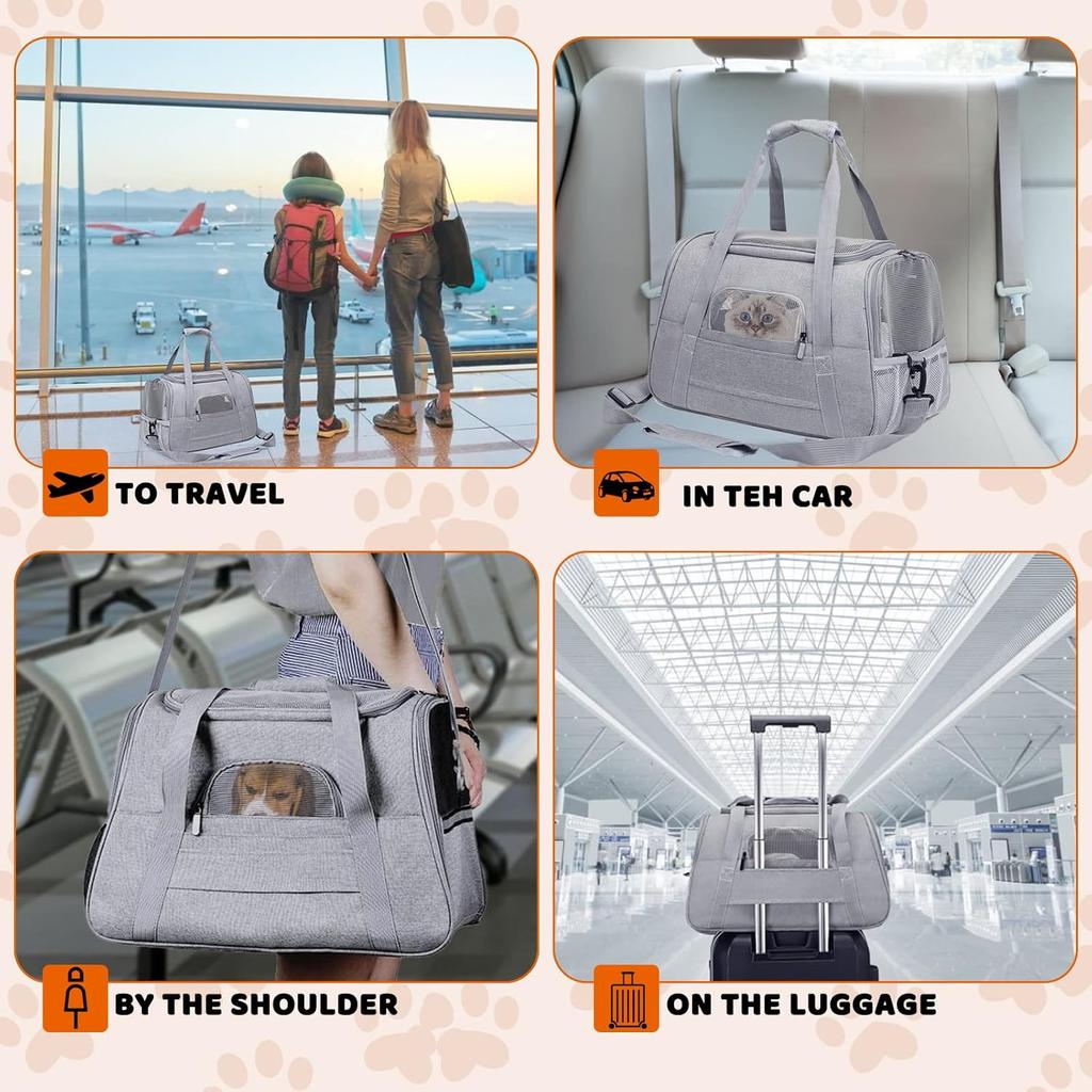 1PC Pet Carrier Bag Airline Approved Up for Cats and Dogs Up to 20LBs, Soft Cat Carrier Dog Carrier Travel Kitten Carrier with M