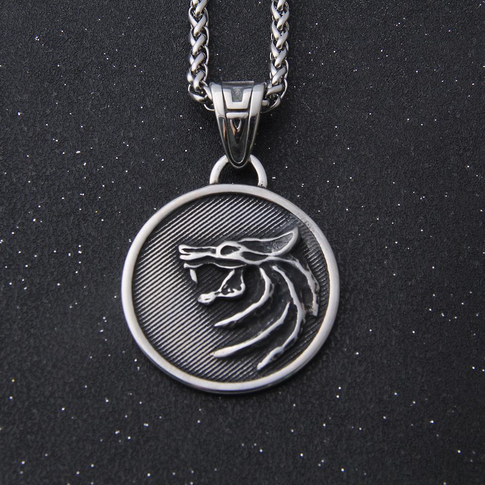 Nordic Viking Retro Wolf Head Pendant Necklace, European and American Trendy Men s Hip Hop