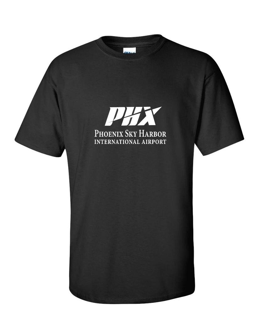 PHX Phoenix Sky Harbor International Airport White Logo Black Cotton T-Shirt M