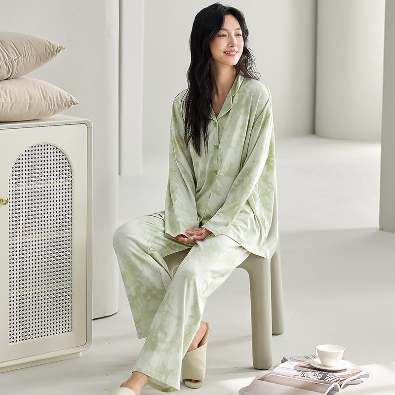 

Женский пижамный комплект из чистого хлопка 2025: Весна/Осень, Длинный рукав и брюки, Большой размер, Повседневная и уличная одежда Size L