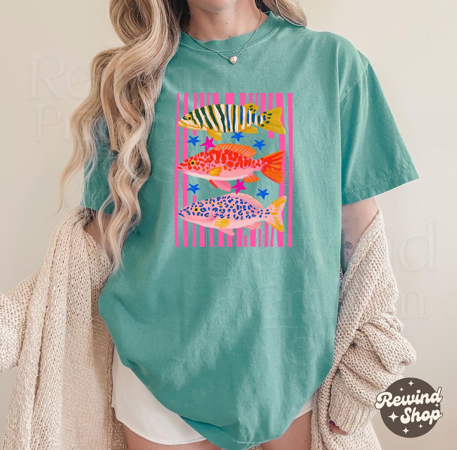 Tropical Fish Comfort Colors Tshirt - Coastal Summer Graphic Tee - Beach Shirts - Summer Vibes Shirt, Womens TShirts 2XL