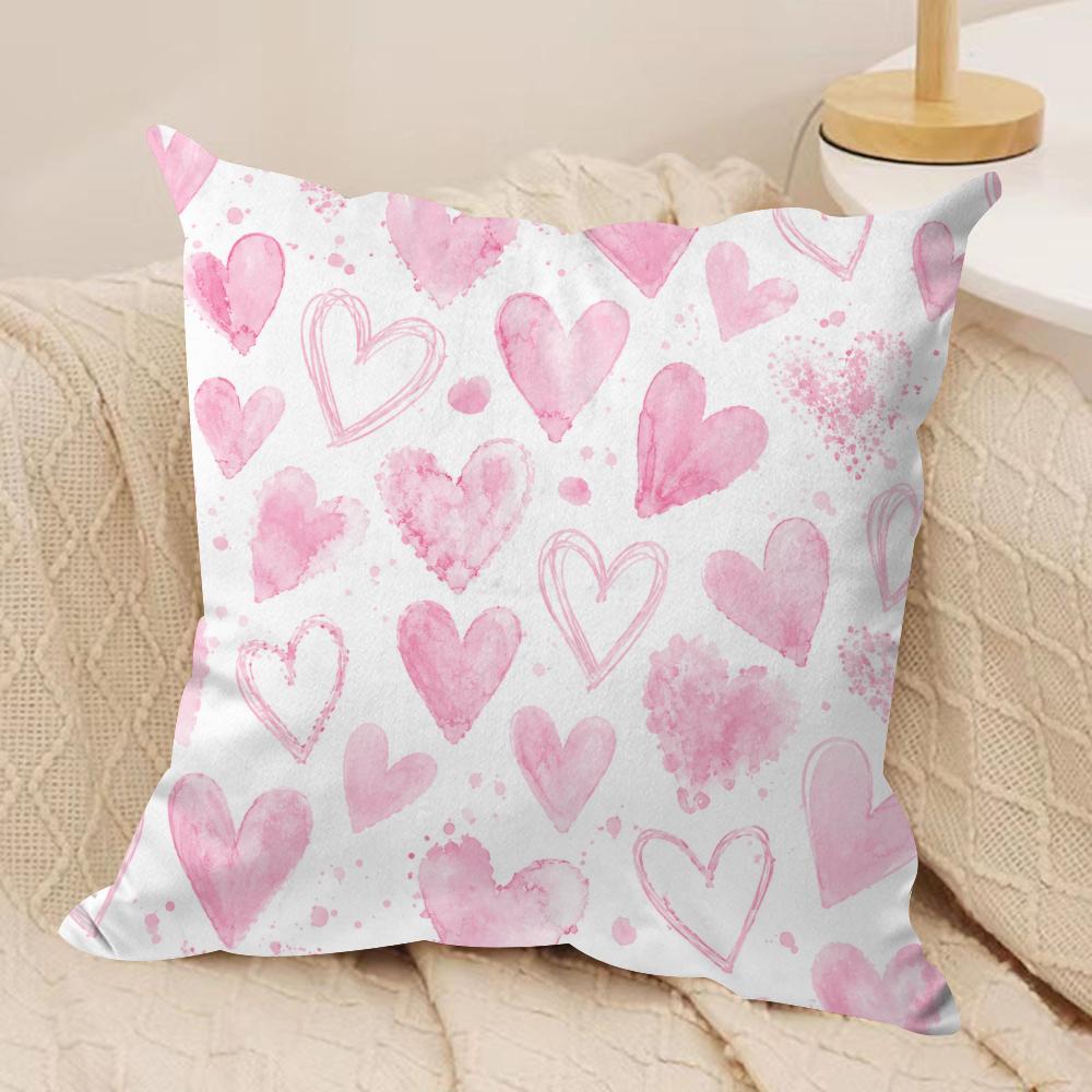 Pink Watercolor Hearts Cushion Cover Pillow Case Short Plush Square Throw Pillow Covers Pillowcase Sofa Home Decor Gift