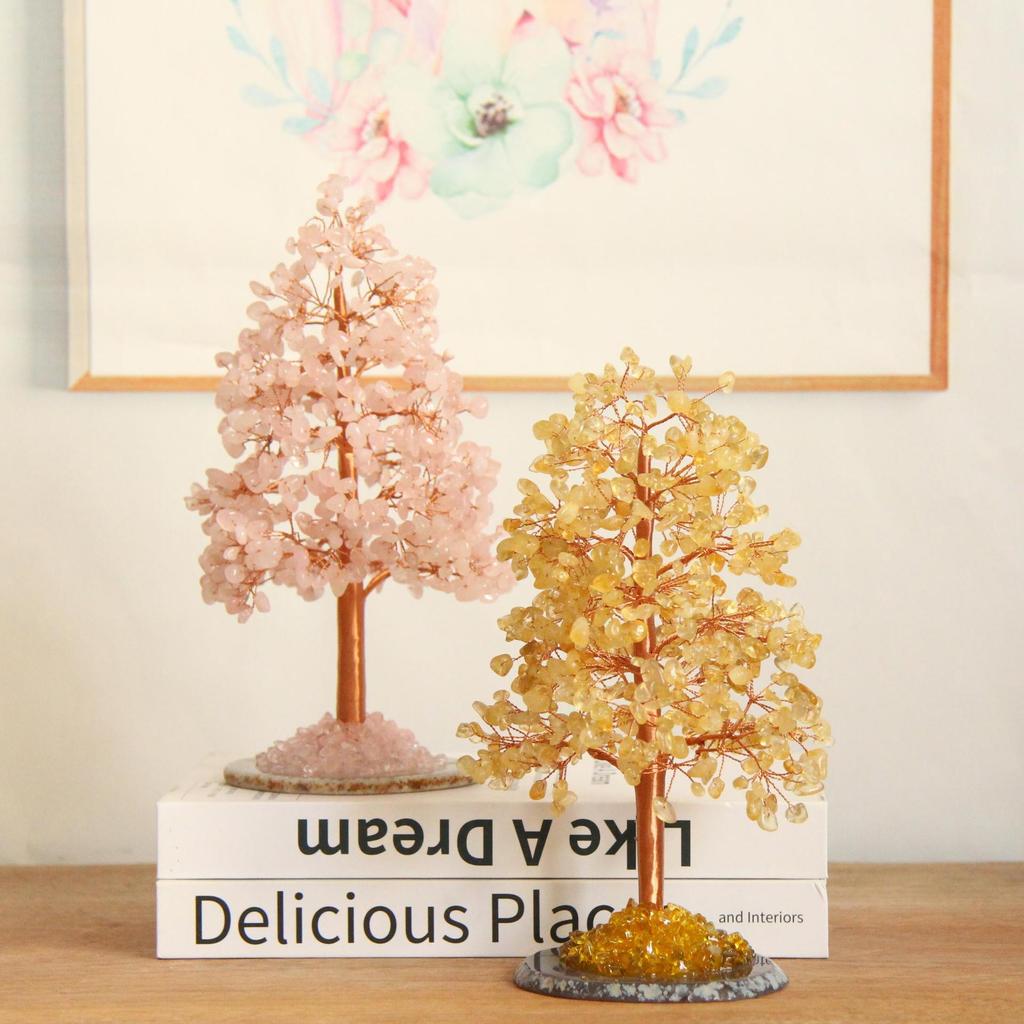 Handmade Natural Crystal Fortune Tree with Agate Base - Christmas Ornament