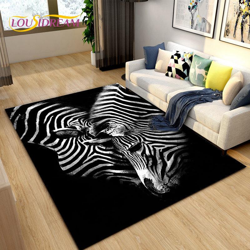 Wild Animal Zebra Area Rug Large,Carpet Rug for Living Room Bedroom Kitchen Doormat Decoration,Children Play Non-slip Floor Mat
