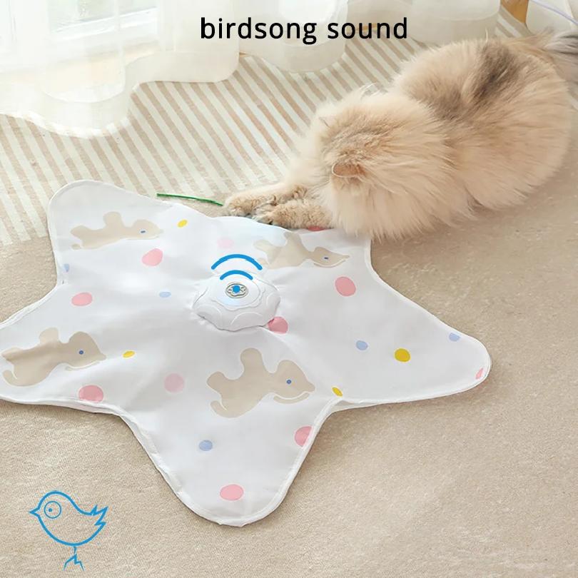 Interactive Hide And Seek Cat Toy Motion Activated Hunting Cat Toy with Bird Sound Silent Mode Moving Feather for Indoor Cats