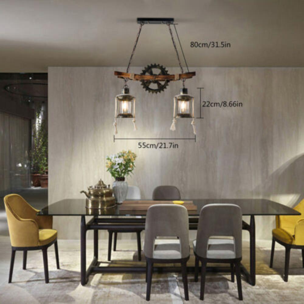 Bymaocar Retro Two Heads Pendant Light Industrial Loft Bar Creative Hanging Lamp Adjustable Height for Dining Room Living Room