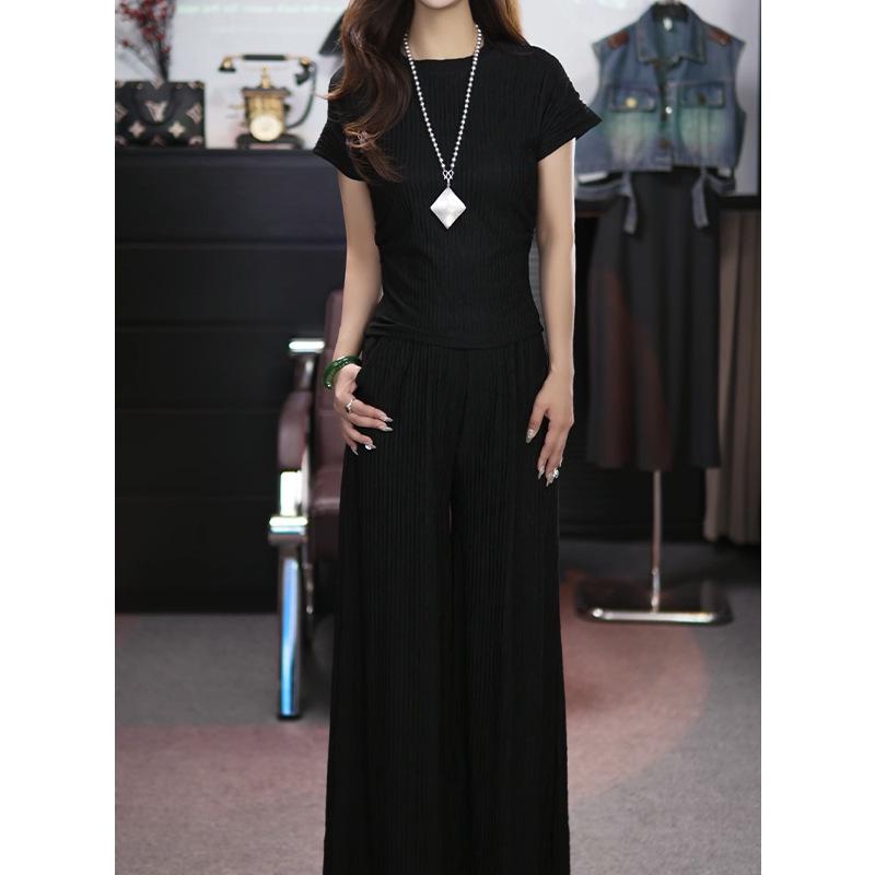 

Women s Summer Qianqianye Versatile Skirt-Pants Set - High-Waisted, Loose, Pleated Two-Piece for Casual Spring/Summer Wear XL (120-145 lbs) чёрный