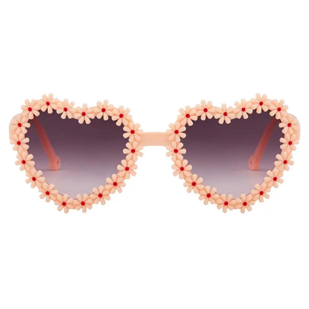 Retro Heart-Shaped Kids Daisy Sunglasses 3-18 Years Vintage Flower Sun Glasses Sun Protection Outdoor Eyewear for Boys Girls