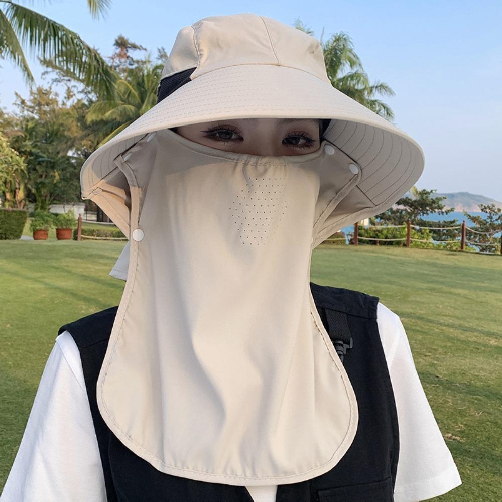 Solid Color Sunshade Shawl Cap Wide-Brimmed Anti-UV Cap Mask Picking Tea Hat  Sport