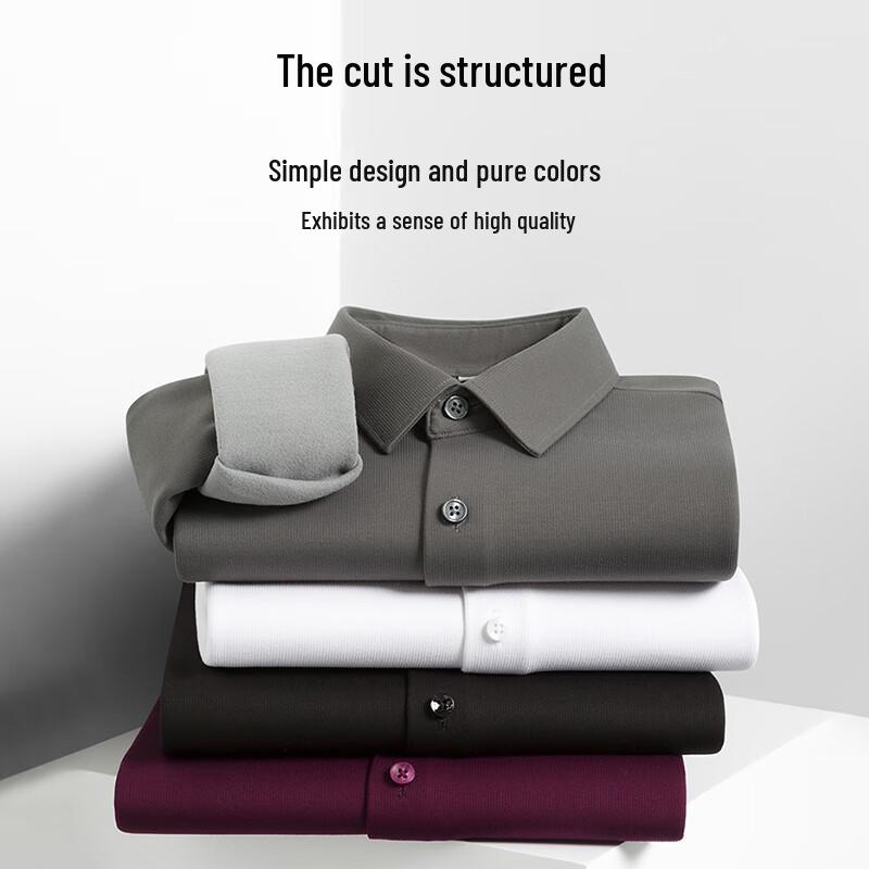 ROMON Men's Fleece-Lined Wool & Silk Blend Long Sleeve Warm Shirt