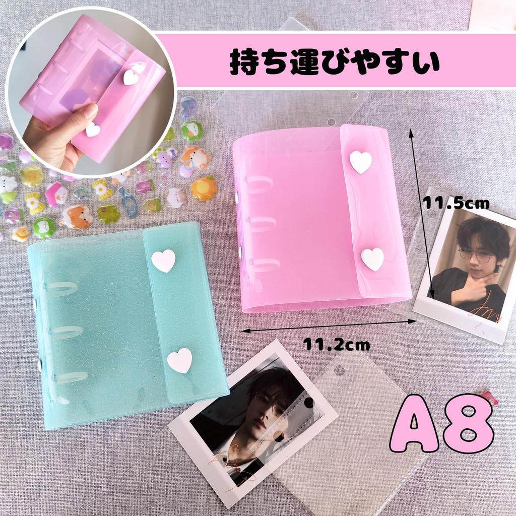 of Sticker Book A8 Transparent Clear Mini Binder Large Capacity Sticker Book Removable Stickers Planner Fan Activity Stickers Photo Storage Green Pink