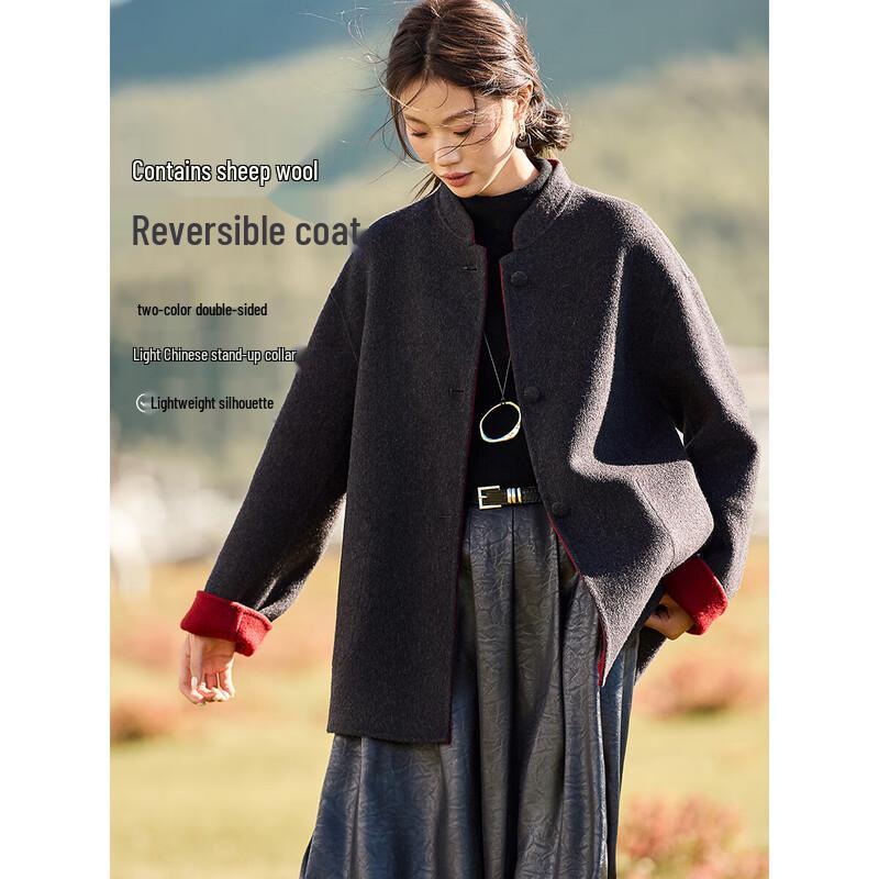 

Women s Reversible Wool Stand Collar Coat L