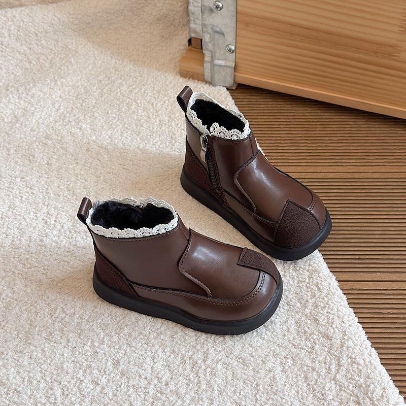 

Kids 2025 Leather Martin Boots: Velvet-Lined, Warm Short Boots for Girls – Retro Patchwork Design 24 - 14.5CM темно-коричневого кольору
