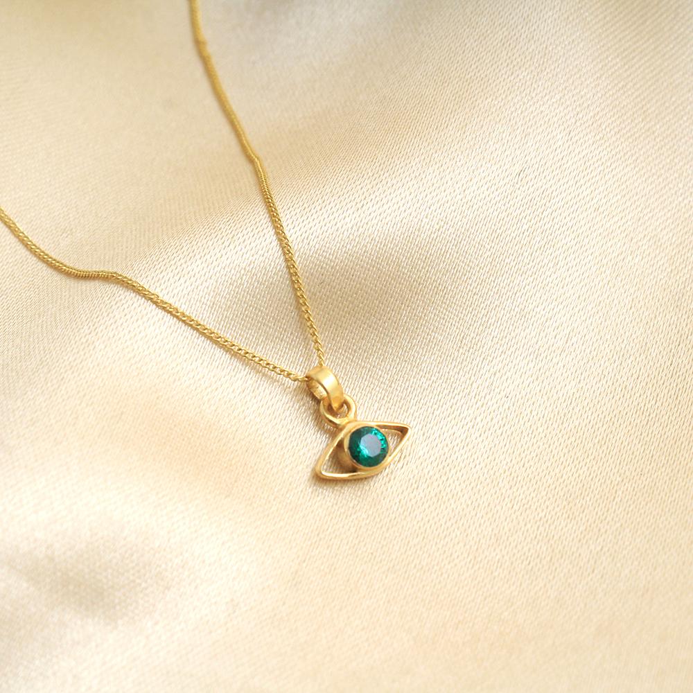 Gold Plated Evil Eye Necklace, Green Zircon , Silver Jewelry, Tree Of Life Jewelry, Women Necklace, 925 Sterling Silver