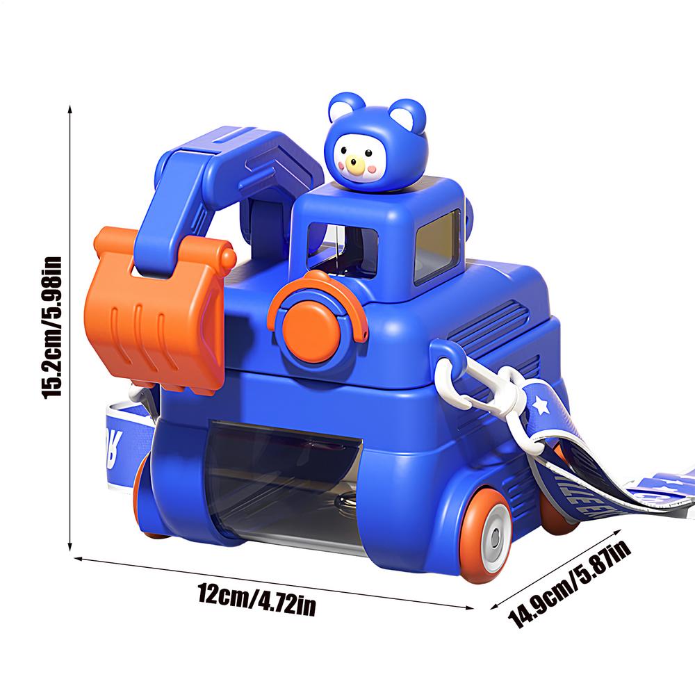 Portable Water Bottles Excavator Shape Kids Water Bottle Funny Hydration Companion With Straw And Strap For Students