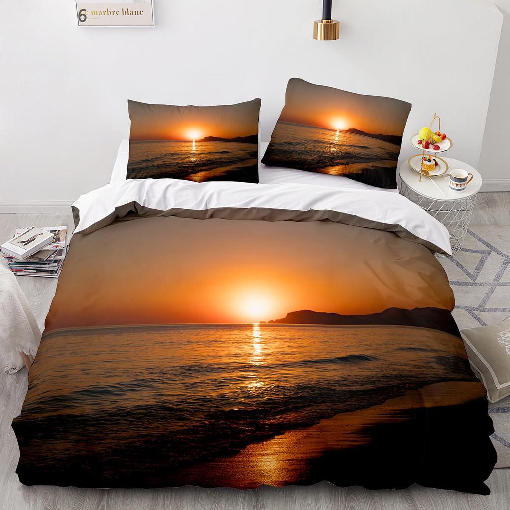 Povlečení s mořskou scenérií Písečné ložní prádlo Domácí dekorace Jednolůžko Dvojlůžko Velikost Twin Pro chlapce Dívky Dospělé Západ slunce Strom Sada povlaku na přikrývku