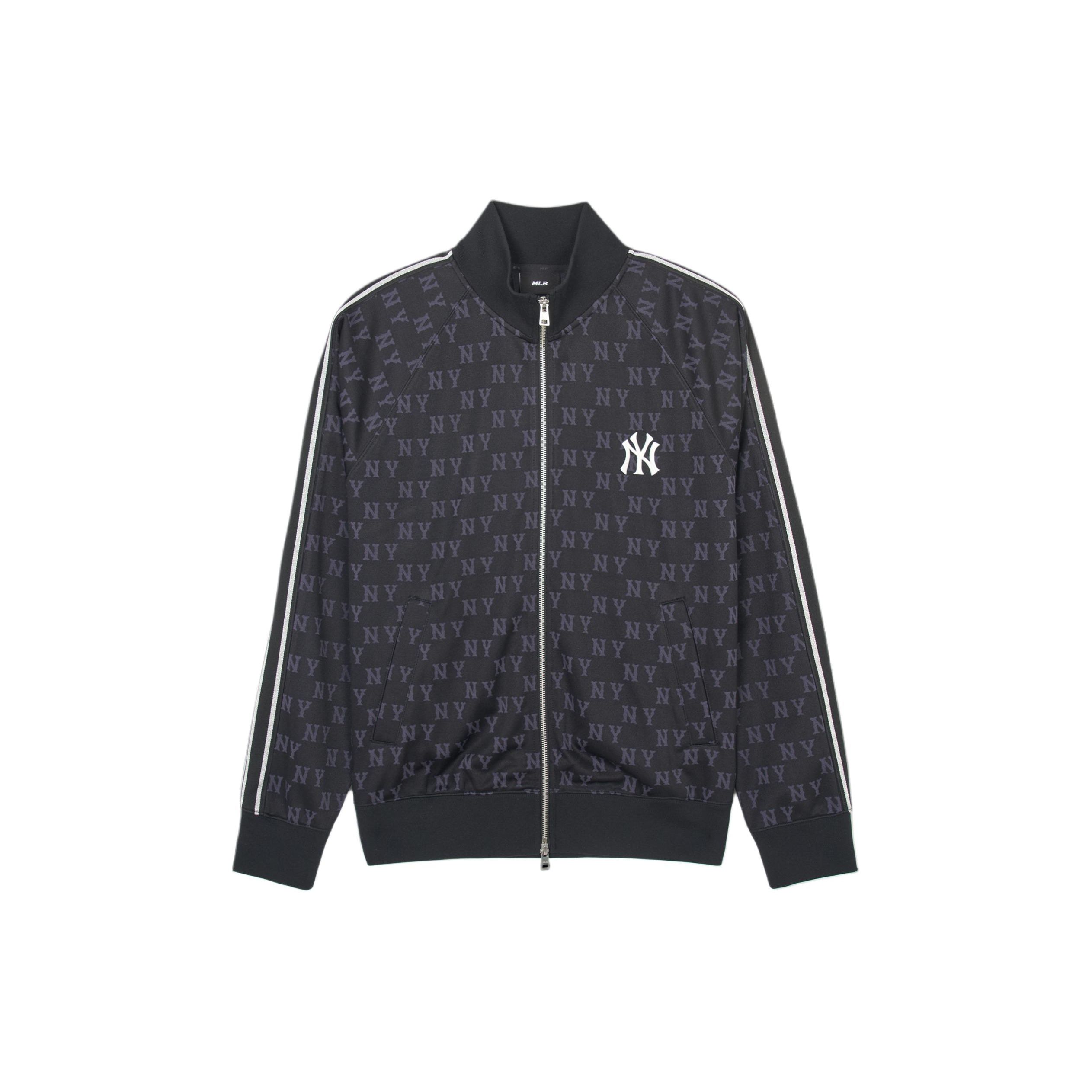MLB SS24 New York Yankees Veste de Sport Réversible Col Montant Rayée Imprimé Lettres All Over Unisexe Veste Noire 3ATRM0541-50BKS L gray