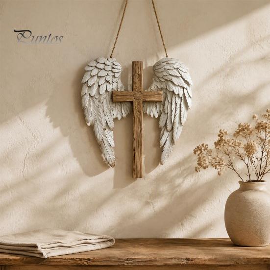 Holiday Home Decorations 2D Wooden Angel Wings Wall Hanging Plaque, Religious Faith Art Christmas Party Sign Sign, Rustic Christian Decor, Spiritual
