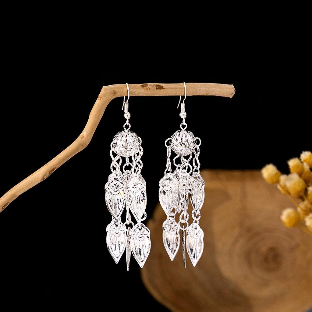 Ethnic Style Imitation Miao Silver Earrings, Colorful Long Fringed Chain Earrings, Hot-selling Earrings In Scenic Spots, Qinghe Jewelry Batches