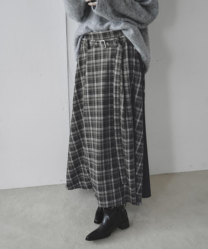 Mosyupamosyu Vintage Flare Check Skirt [Black]