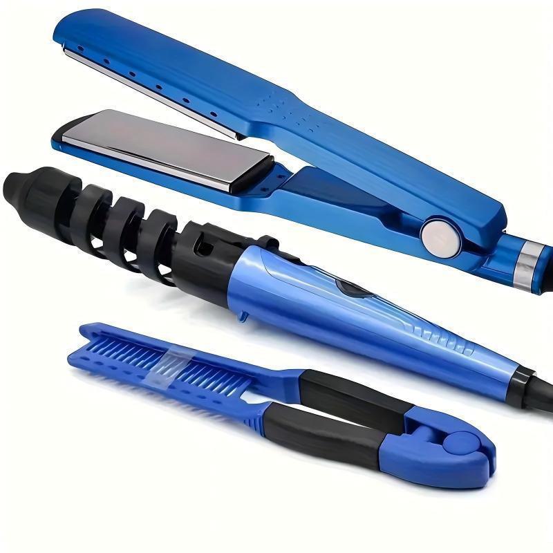 Three-in-One Curling Iron, Hair Straightener, Spiral Curler, and Comb Electric Hair Styling Set