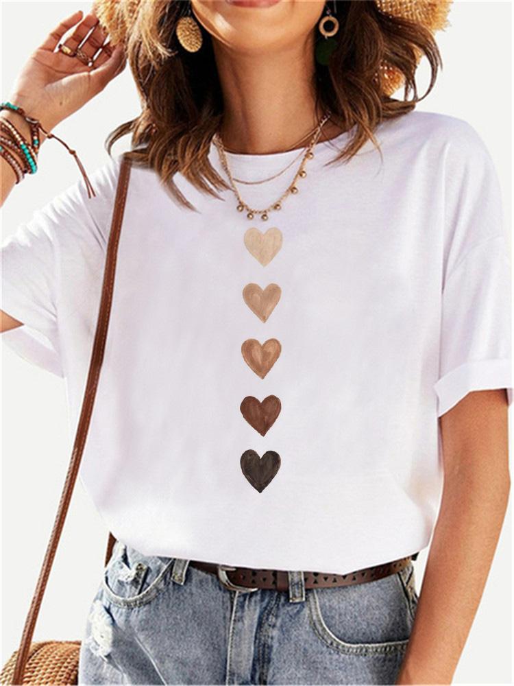 Love Heart Print Women T Shirt Summer Funny Short Sleeves O Neck  Tops Tee Female 90s Casual Fashion Clothing