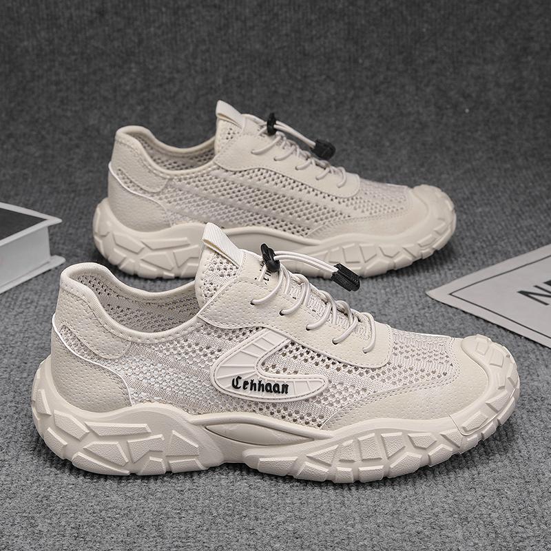 Gray New Men's Breathable Mesh Shoes Summer Outdoor Casual Sports Shoes Anti-slip Wear-resistant Fashionable Men's Footwear