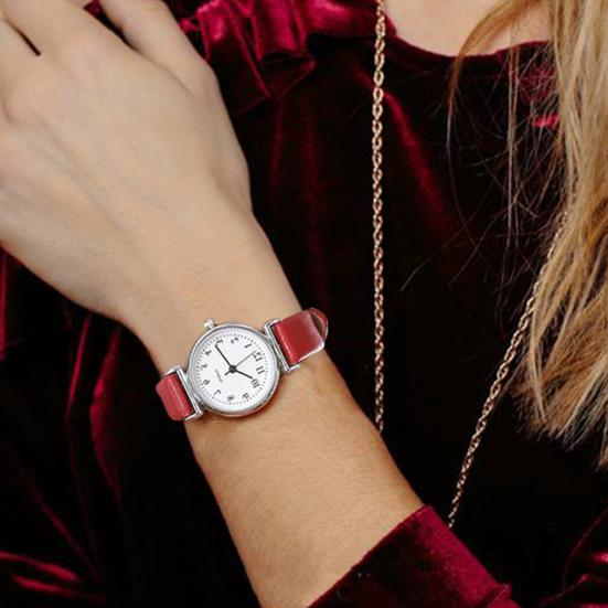 Simple Women Small Round Dial Arabic Numbers Analog Quartz Wrist Watch Gift