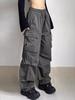 Y2K Harajuku Retro Pleated Pocket Cargo Pants - Loose Wide-Leg Hip Hop Parachute Style