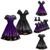 Charming Women Short Sleeve Halloween Retro Lace Vintage Dress Featuring A-line Pumpkin Design