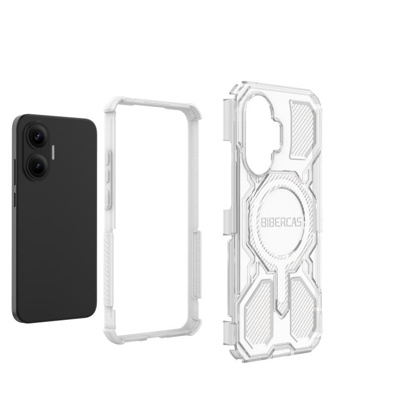 Coque magnétique translucide BIBERCAS pour Xiaomi Poco F7 Redmi Turbo 4 Pro 5G Chargement sans fil Cadre en TPU Coque arrière en plastique pour téléphone